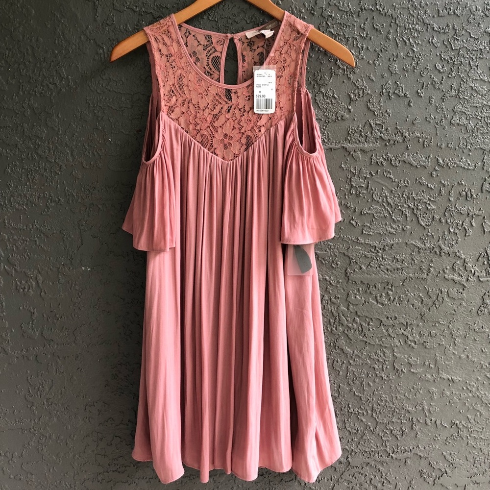 Rose swing dress with lace top